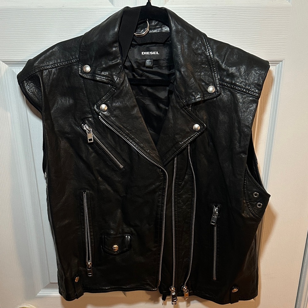 Diesel Black Biker Leather Vest